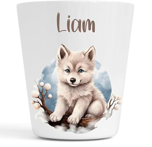 Générique Gobelet en Plastique pour Enfants | Gobelet Personnalisé avec Nom |Verre Plastique Incassable Personnalisé motif Bébé loup (Modèle Liam)