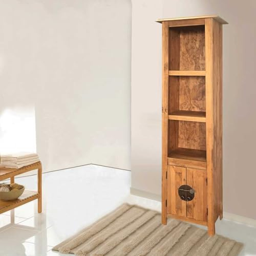 Mobile alto da bagno in legno massello di pino, 48 x 32 x 170 cm, moderno armadio da bagno con scomparti per lavabo, WC