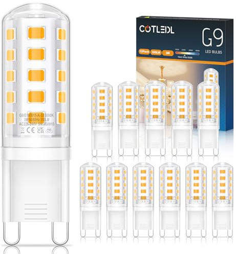 COTLEDL 12er 3W G9 LED Lampen warmweiß, Ersatz für 30W/40W Halogenlampen | 350 Lm, 3000 K, Nicht Dimmbar, Flimmerfrei, 360° Abstrahlwinkel, G9 Led-Lampe Für Deckenleuchten, Wandleuchten Und Spiegel