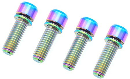 AttLvTu Titanium Bolts M6 x 18mm with Gasket (Pack of 4), TC4 Grade 5 Disc Brake Caliper Screws, Lightweight Anti-Rust Bike Bolts for MTB & Road Bicycle(Rainbow)