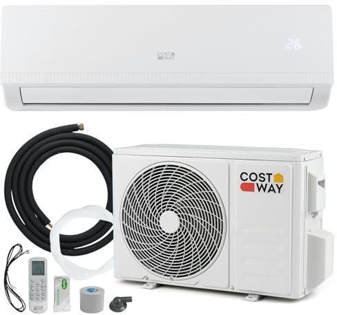 COSTWAY 9000 BTU Air Conditioner Wall Split, 5 In 1 Air Cooler Heater Dehumidifier Air Purifier Fan With Heat Pump & Remote Control, A++ Efficiency, 2.6 kW, Inverter, Installation Kit Included