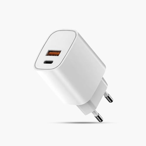 Chargeur USB C 20W Rapide, Chargeur Secteur USB-C & USB-A Double Port, Adaptateur Charge Rapide PD QC 3.0 Compatible iPhone, Samsung, Android, Compact et Puissant