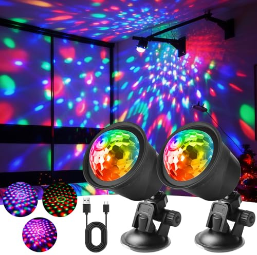 2 Stück Discokugel, Discolicht Partylicht, Musikgesteuert DJ 360° Rotierendes, Batteriebetrieben, Led Discokugel für Feste Raußen, Home, Room, Partys, Bar, Xmas, Hochzeit und Feiern