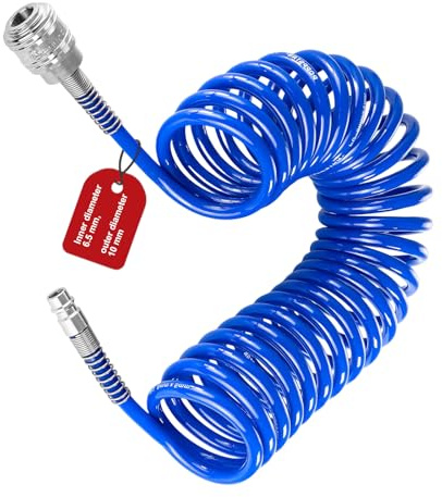 LNSYSNS Manguera Compresor Aire max 11 Bar, 6,5 x 10 mm Manguera Compresor Espiral con Conector de 1/4, 5 m Accesorios Compresor Aire, Azul, para Suministro de Aires Comprimido