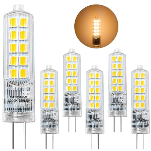 Levidon 2W G4 LED Bulbs Warm White 3000K 250LM, Replacement 30W Halogen Bulb, Non-Flicker 12V, Energy Saving G4 Capsule Light Bulbs, Non-Dimmable, 6 Pack