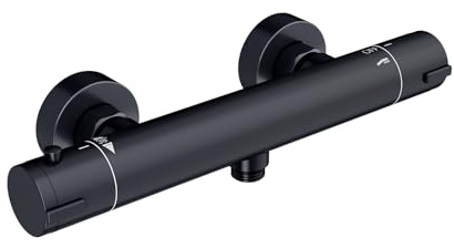 Rainsworth Duscharmatur Schwarz mit Thermostat Duschthermostat Armatur | Runde Einhebel Mischbatterie Dusche 30*10.9*4 cm mit 38 °C-Sicherheitsknopf für Badewannen und Badezimmer