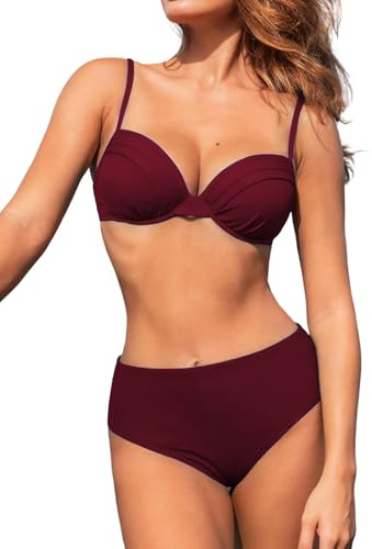 JFAN Traje de Baño Mujer 2 Piezas Bikini Push Up con Relleno Bañador Dos Piezas Sólido Sexy Bikinis con Aros