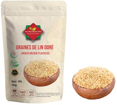 Graines de Lin Dorées 1kg – Lin Doré Entier Alimentaire – Flax Seeds Naturelles pour Pain, Smoothies, Salades, Yaourt et Pâtisserie – Graines de Lin pour Cuisine