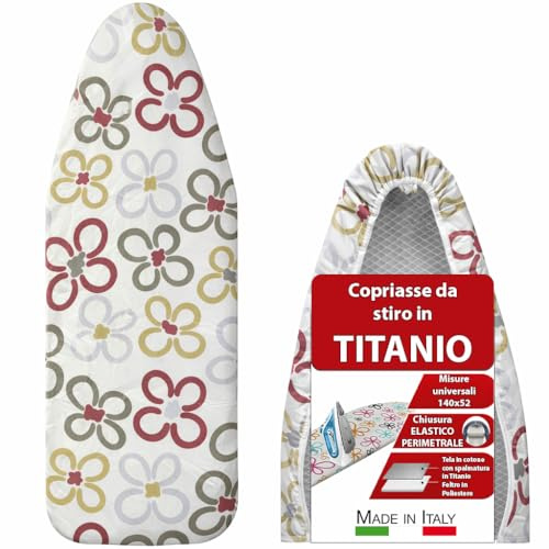 HAND Copriasse da Stiro Universale 140x52 cm in Cotone con Rivestimento in Titanio, Elastico Perimetrale Antiscivolo, Imbottitura in Feltro, Traspirante, Made in Italy