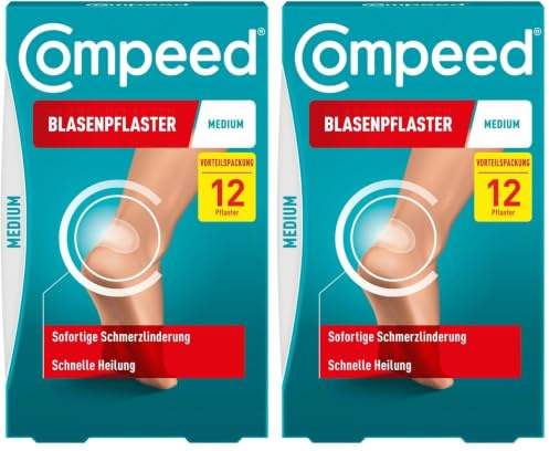 Compeed Blasenpflaster Medium - Hydrokolloid-Pflaster - mit Polsterung an der Ferse, schützt vor Druck und Reibung - lindert Schmerzen, zur schnellen Abheilung - 4,2 x 6,8 cm - 12 Stück