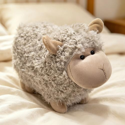 Ueiwffzo Lamm Kuscheltier, 23cm Süßes Flauschiges Schaf Plüschschaf Stofftier für Kinder & Babys, Weiches Deko Kissen Schaf Puppe, Tolles Geschenk zum Geburtstag (Grau)