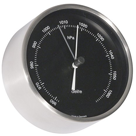 Clausen Barometer, Design Mogens, Gehäuse Edelstahl gebürstet, schwarzes Zifferblatt