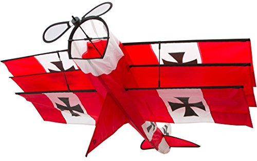 HQ Design - Kastendrachen Flugdrachen Einleiner Drachen zum steigen Lassen wenig Wind ab 8 Jahren, inkl. 17kp Polyesterschnur 40m auf Spule, bis 5 Bft (Red Baron 3D)