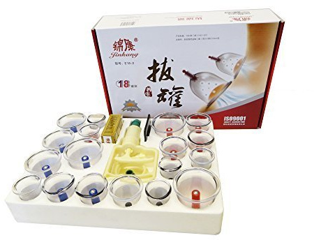 HQ Massage Schröpfen Set mit 18 Schröpfgläser aus Kunststoff mit Magneten (inkl. Gelenkschröpfen) + Vakuumpumpe