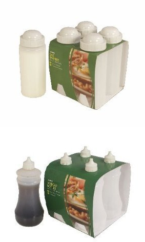 Four Traditional White Fish and Chip shop Salt Shakers (500mls) and Four Vinegar Bottles (375mls) by Sunnex