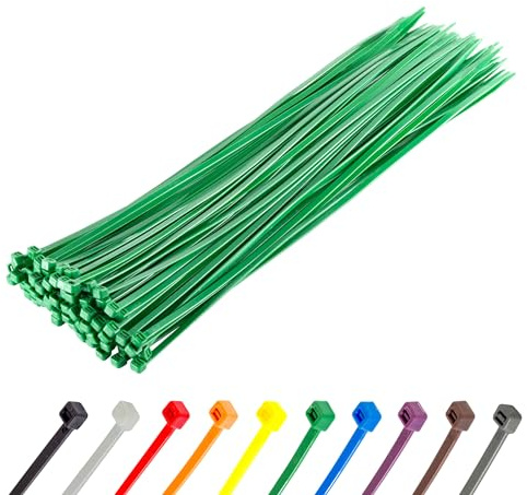 Gocableties Heavy Duty Long Green Cable Ties, 370mm x 7.6mm, Pack of 100, Premium Nylon Zip Ties, Plastic Tie Wraps, Secure Self-Locking Mechanism, for Home, Garden, Office and DIY