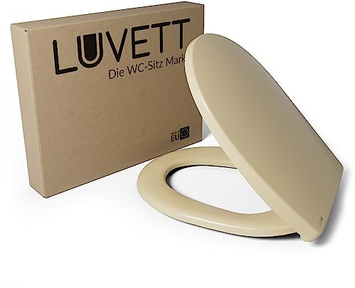 LUVETT® WC-Sitz mit Absenkautomatik C100 oval universell, Toilettendeckel mit 3 Edelstahl Montagelösungen, Klodeckel abnehmbar, Farbe:Bahama Beige