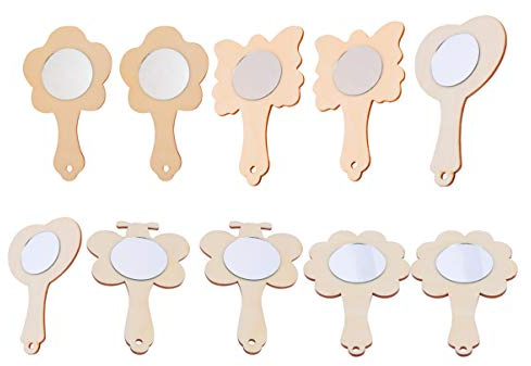 NUOBESTY 18 Stück DIY Holzspiegel unlackiert Holzspielzeug Malerei Handarbeit Handheld Spiegel für Kinder DIY Holz Handwerk Kunst