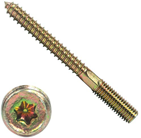 Stockschrauben verzinkt M10 x 140 mm (25 Stück) mit Torx-Antrieb & Gelbchromatierung für erhöhten Korrosionsschutz - Doppelgewindeschraube inkl. metrischem Gewinde, Holzgewinde & Sechskant Schaft