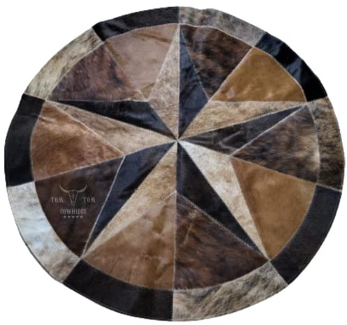 Tom Tom Cowhides Rug Leather Star Cow Hide Patchwork Area Round Carpet 40, Brown