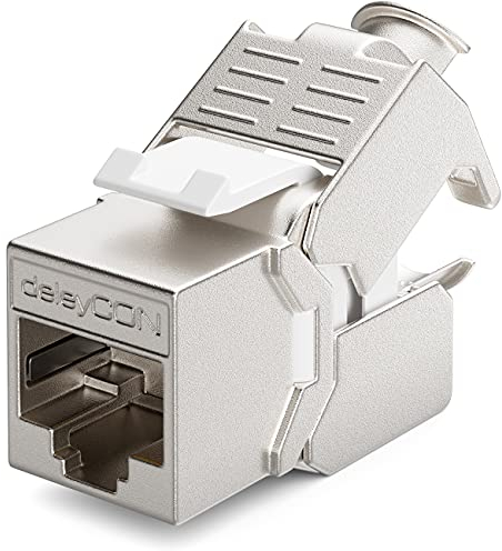 deleyCON 1x CAT6a Módulo de Clavija Keystone Cable de Conexión Cable de Red Conector STP Apantallamiento RJ45 Toma de Red Panel de Conexión Soporte Keystone Extensión