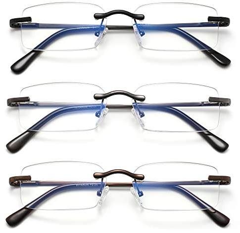 HIYANJN Frameless Reading Glasses Blue Light Blocking Rimless Computer Reader For men Lightweight Eyeglasses(3-Pack,1.75)