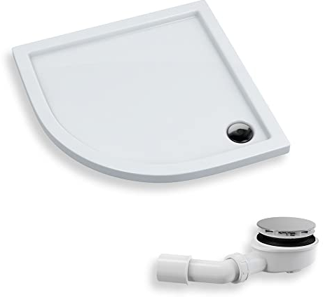 KOLMAN Duschwanne 90x90 cm Viertelkreis, Weiß, Stonicryl, Flach, Glatt, Ablaufgarnitur Ø 90 mm, Design-Duschtasse Halbrund Corrina
