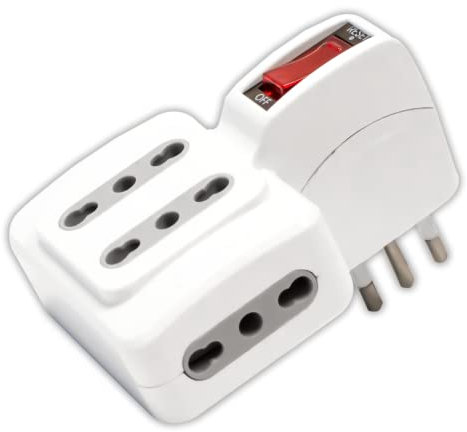 V-TAC Adattatore Tripla Presa Elettrica 4 Posti con Interruttore Salvaspazio - 2 Prese Laterali e 2 Frontali 10/16A Bipasso - Multipresa per Casa, Ufficio, Spina 10A - Bianco