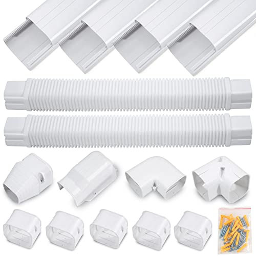 DWALE Mini Split AC Line Set Cover Kit, 4 pulgadas Decorativo Blanco Grado Profesional PVC Kit Proporciona 17 pies Cobertura de Línea para Mini Aire Acondicionado Split Sin Conductos y Bombas de Calor