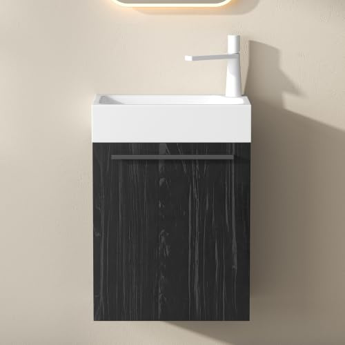 Mai & Mai Waschtisch mit Unterschrank BxTxH 46x26x63 cm | Badmöbelset für Gäste WC, Waschbeckenunterschrank in Schwarz Strukturiert und Waschbecken Pisa