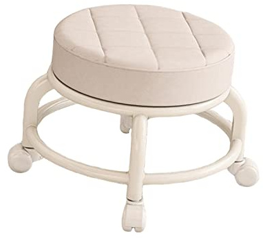 LOVIVER Niedriger Rollen-Rundsitz-Drehstuhl, robuste Fußstütze, kleiner 360° drehbarer Rollhocker, Pediküre-Hocker, niedriger Rollhocker für Friseur, Weiß