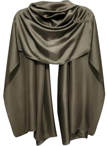 GFM® Chal de Seda para Mujer, Bufanda de Boda para Damas - para Boda Nocturna, Damas de Honor (SLK100), Verde De Color Caqui, L