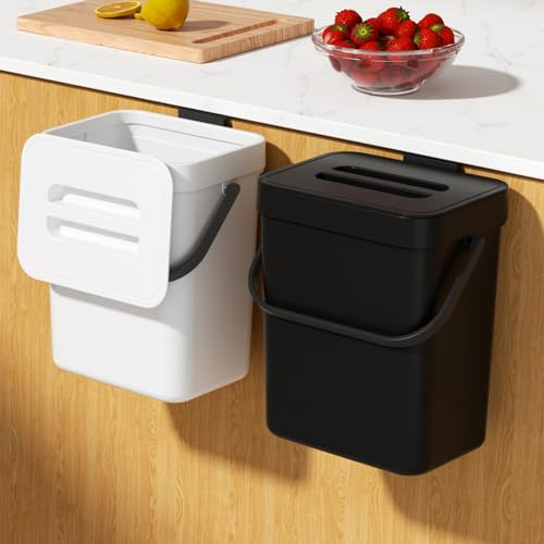 TODAYGO Bote de basura rectangular blanco de 5 litros con tapa, sello de olor, resistente y ligero, cocina, baño, caravana, oficina