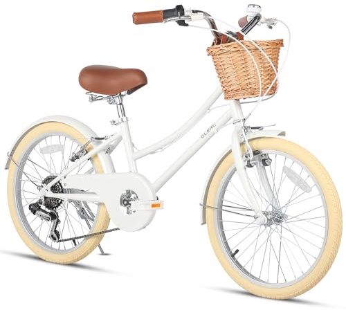 Glerc Missy 20 Pollici Ragazza Cruiser Bambini Bicicletta 6 Velocità Teen Hybrid City Bike per Giovani età 6 7 8 9 10 11 12 Anni con Cestino in Vimini & Leggero, Bianco