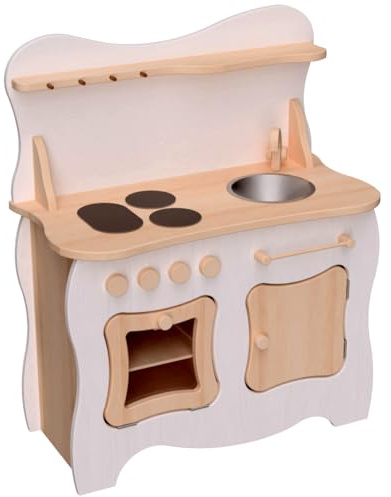 Kinderküche Schneewittchen in Weiß & Natur | Spielküche aus Holz mit Herd, Spüle & Backofen