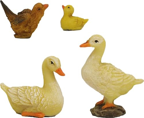 FADEDA 4 patos de grupo de animales/altura: 3 cm/pintadas a mano/figuras de belén fieles - decoración de mesa de Navidad cuna accesorios