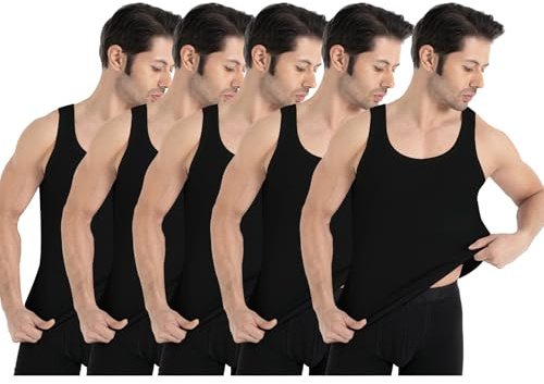 UNDEREA 5-pack herrlinne klassisk undertröja – kammad finribbad 100 % bomull, svart, 5XL