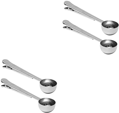 HEMOTON 4stücke Edelstahl Kaffeelöffel Mit Clip Zum Messen Messlöffel Für Kaffee Tee Und Milchpulver Für Präzises Dosieren Und Frischhalten
