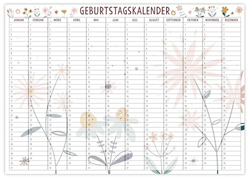 OWLBOOK® Geburtstagskalender Jahresunabhängig in DIN A3 Geburtstagskalender Immerwährend Geburtstagsplaner Jahreskalender Familienplaner Boho Design Papier
