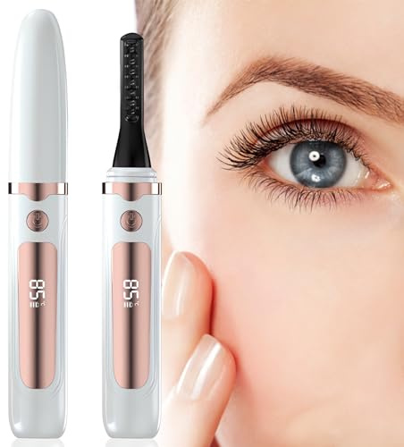 Beheizbare Wimpernzange, 4 Temperaturmodi Schnelle Hitze Elektrische Wimpernzange mit LED Display, Wiederaufladbarer Type-C Heated Eyelash Curler für Lang Anhaltende NatüRliche Locken (Weiß)