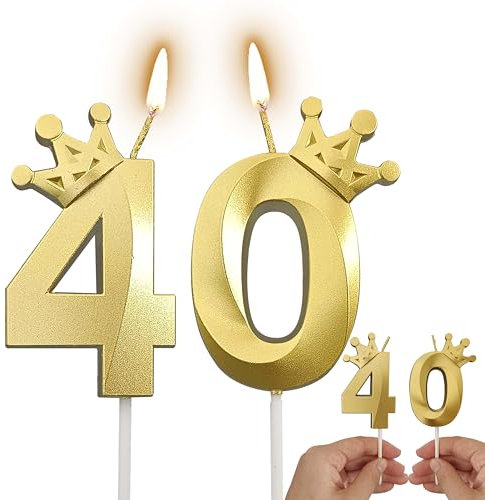 Gold Number Candles Birthday Candles for Cake Candles Birthday Decorations for Women/Men Birthday Cake Topper (Gold, 40)