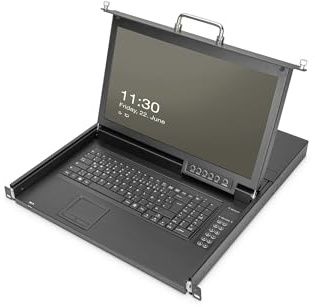 DIGITUS 17 KVM-Konsole - FullHD - 1 Port VGA - ES -Tastatur - für 19 Zoll Server- und Netzwerkschranke - Schwarz