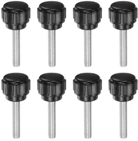 QUARKZMAN Lot de 8 Boutons de Serrage Moletés à Filetage Mâle Métrique M4 x 20 mm, Vis à Oreilles de Type 15 mm, Tête Ronde en Plastique, Boulon à Main Fileté, Noir