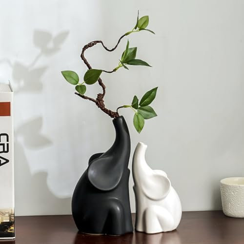 GZDDYUMYJX Elefante portafortuna,Coppia di elefanti amorevoli con fiore,moderna statua decorativa in ceramica,per libreria, soggiorno,ufficio,tavolo,mensole.Regalo per amante,moglie,madre