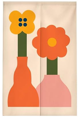 Türvorhang Orange Blume Rosa Türvorhang Insektenschutz Polyester Raumteiler Vorhang mit Teleskopstange Vorhang Kurz Küchenvorhang Fliegenvorhang Terrassentür Waschbar Tür Vorhang 90x200cm