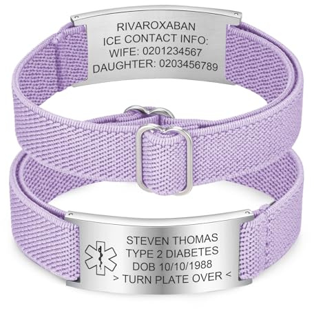 FLHEART Personalisierte Notfallarmband Medizinisches Alarm Armband - Elastische Verstellbare SOS ID Armband mit Gravur Diabetes Epilepsie Allergie Telefonnummer Notfall Armbänder Herren Damen
