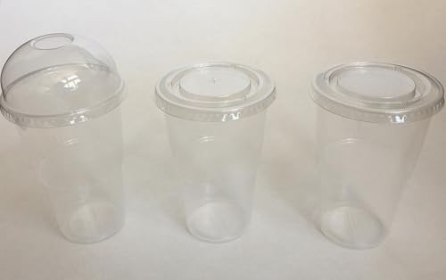 50 Grandi Bicchieri tacca 300ml / 400 ml / 500 ml in plastica PP con coperchio PET a scelta : Cupola con Foro / Piatto Foro a X / Piatto senza foro (Piatto con foro a X, tacca 300ml capacità 350ml)