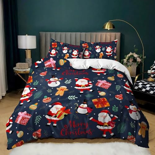 MLUNKQAIL BettwäSche 155x220 Weihnachtsmann Bettbezug Set 3 Teilig Schneemann Flauschig BettbezüGe und 2 Kissenbezug 80x80, Allergiker BettwäSche-Sets Weiche Microfaser mit ReißVerschluss