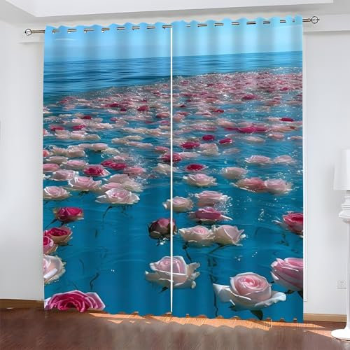 YZQGLHP Gardinen Meerwasser Vorhänge Rose Verdunklungsvorhänge Schiebe Schallschutz Vorhang mit Ösen für Schlafzimmer Wohnzimmer H245 x B140 cm 2 teiliges Set