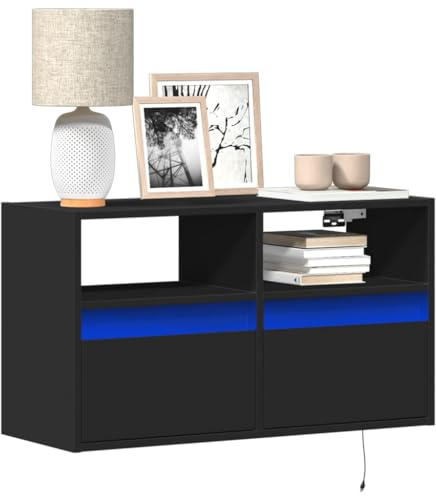 ShGaxin 852328 Meuble TV mural avec lumières LED noires 80 x 31 x 45 cm, table TV, meuble TV, meuble de salon, table de salon TV